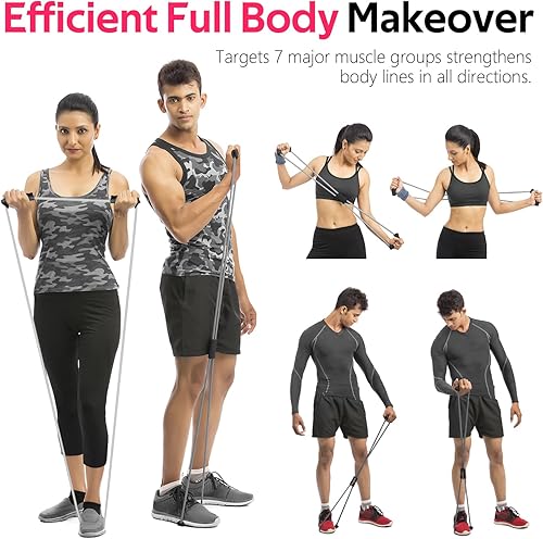 Miniatura 5 de Figura 8 bandas de resistencia de fitness con asas - Juego de 3 bandas de tubo de ejercicio para estiramiento de brazos y hombros, cuerda elástica