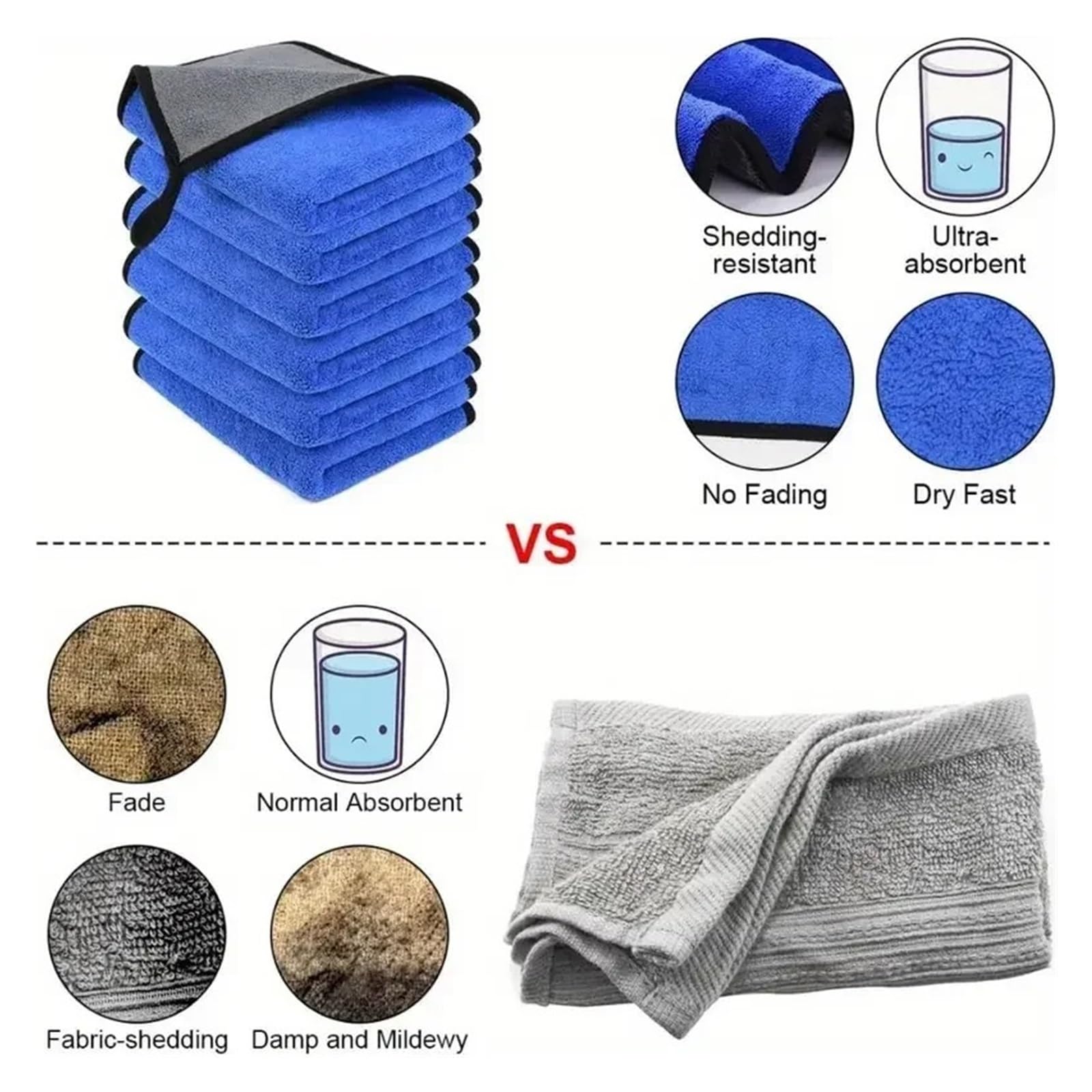 4-Pack Microfiber Car Washing Towels - Soft Quick Drying Cleaning Cloths for Windows Mirrors - 500GSM Double Layer — view 4