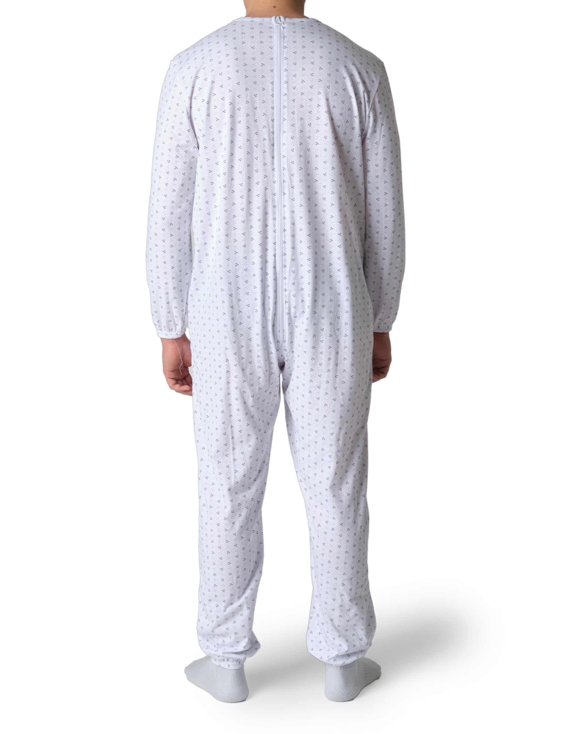 Pyjama sanitaire pour personnes âgées en coton d'été avec fermeture éclair arrière - Tuton pour personnes âgées avec Alzheimer ou Incontinence Made Italy - microfantaisie bleu et