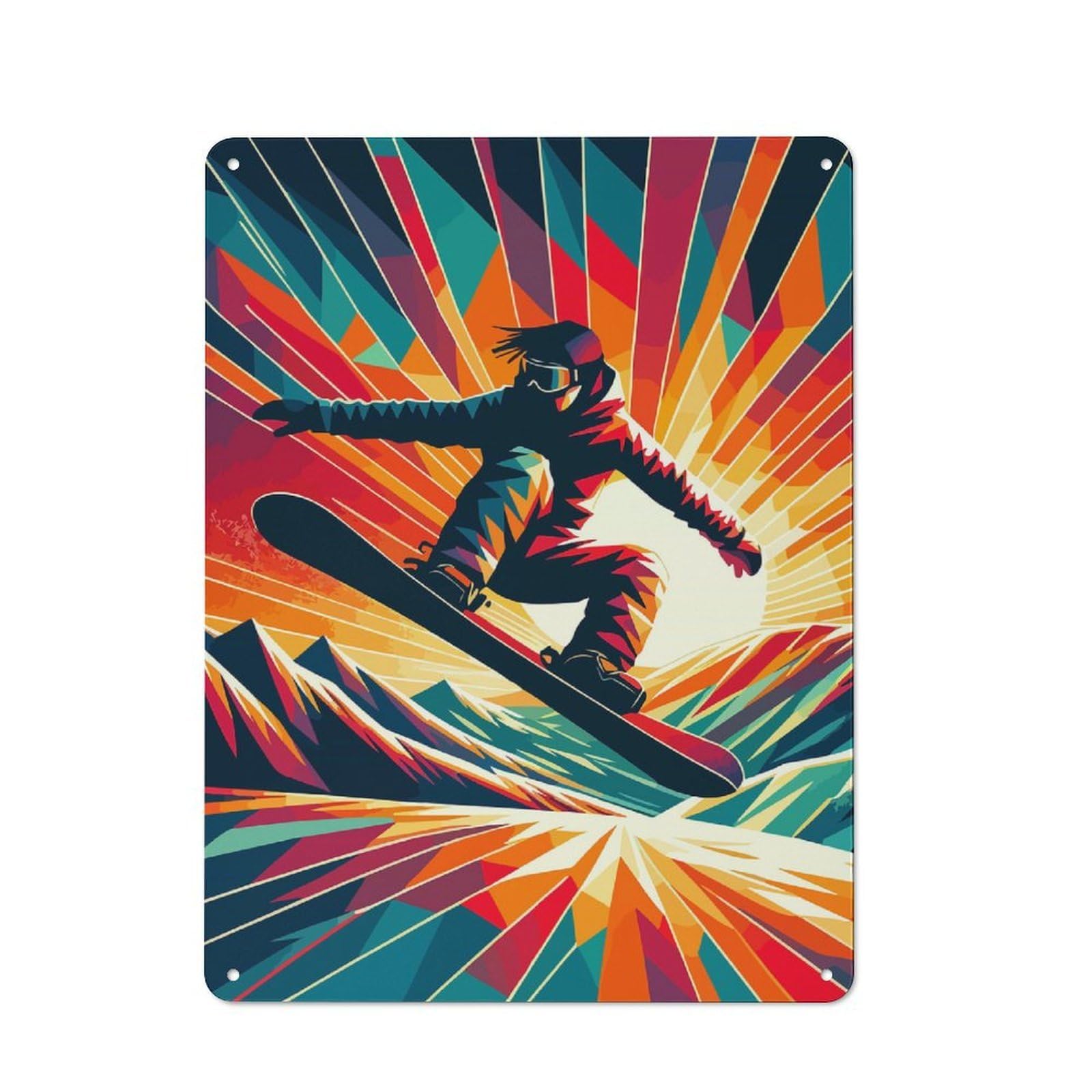 Junmoney Snowboarding Wpap Sunset For Bar Or Restaurant, Retro Metal Plaque 40X30cm, A Decorative Christmas Gift For Hospitality Decor Collectors