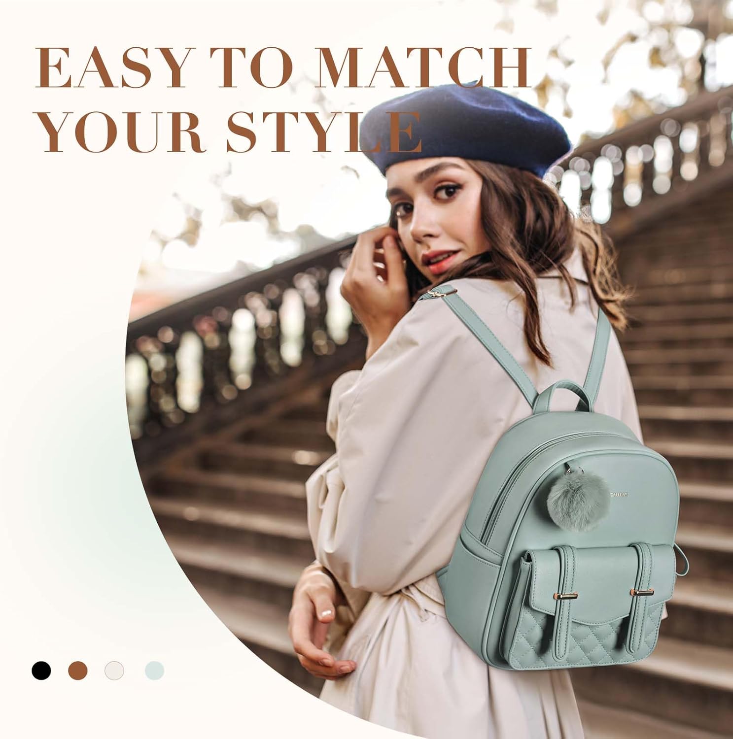 Missnine Mini Backpack for Women Cute Small Backpack Purse With Pompom PU Leather Bookbag Small Casual Daypacks For Ladies - Image 3