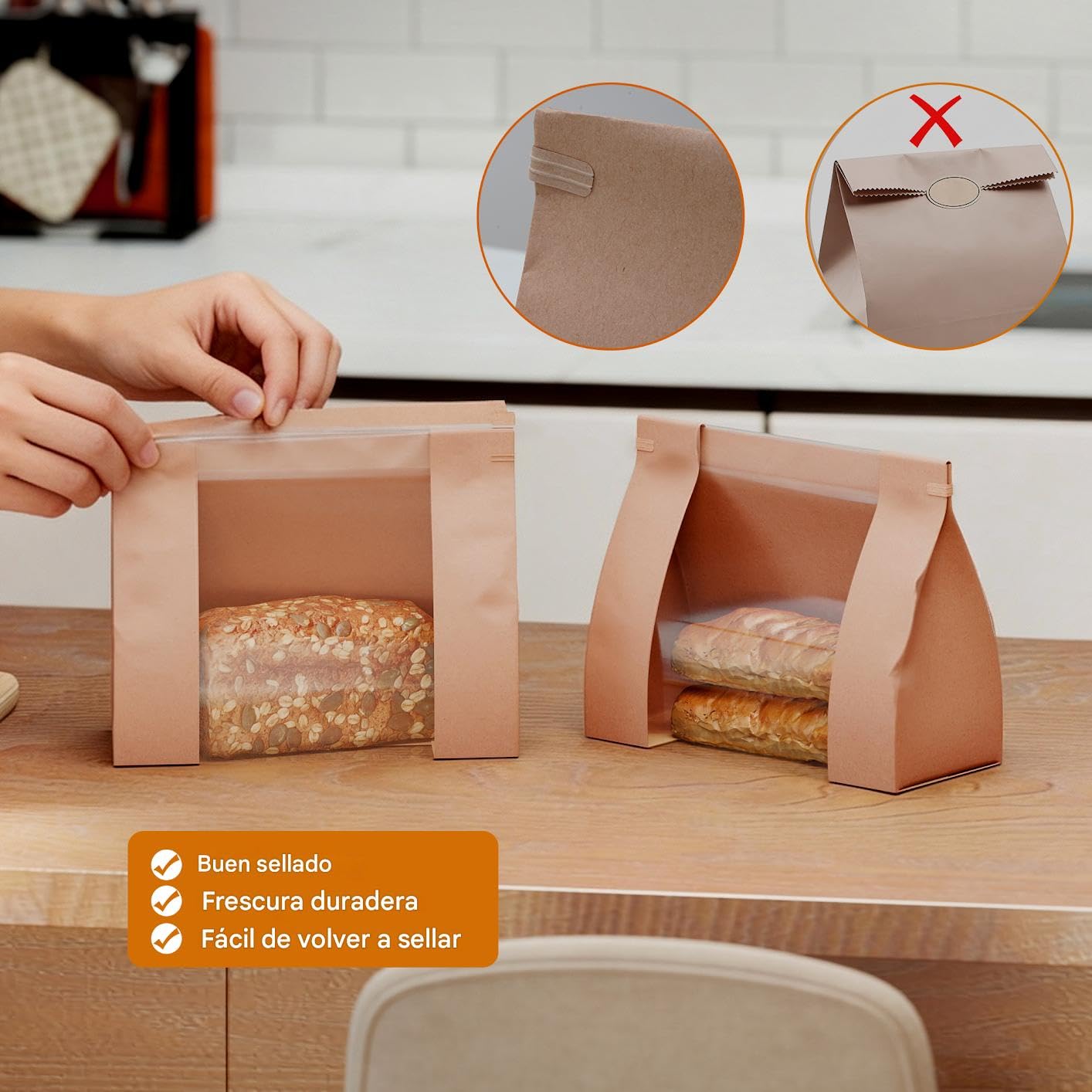 Lote de 100 Bolsas de Papel para Pan Casero, Bolsas de Panadería con Ventana Transparente, 26x11x26cm Bolsas Papel Kraft con Cierre de Alambre y Pegatinas para Tostadas, Galletas y Dulces | Bolsas de papel kraft plegables con ventana y pegatinas, 80 g/m²,