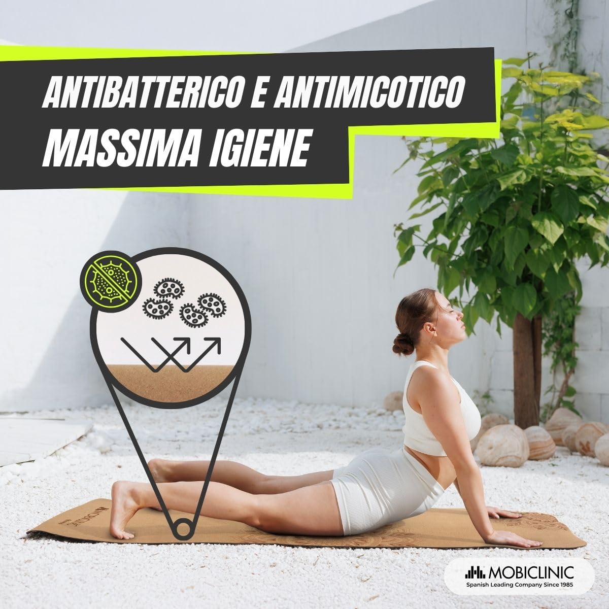 Mobiclinic®, Tappetino yoga in sughero naturale, Antiscivolo, Borsa per il trasporto, Antimicrobico, Spessore 4 mm, 100% tpe riciclabile, 183x61cm, Disegno mandala, Ey-02, Pilates, Fitness