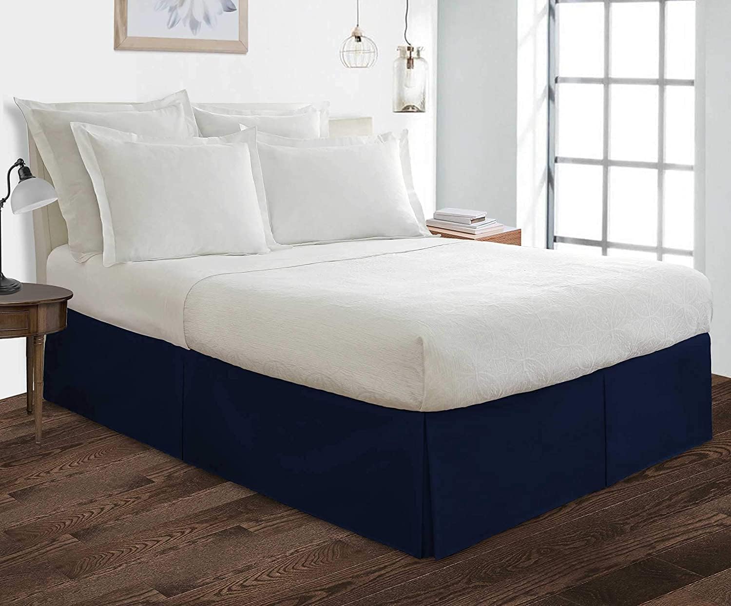 Bed Skirt King Size Blue 100% Cotton Blend Fabric, Premium Tailored Fit 1pc Bedskirt King Size 9" Drop Length Navy Blue Solid King 76x80 - 9 Inch Drop Pleated Bed Skirt Navy Blue