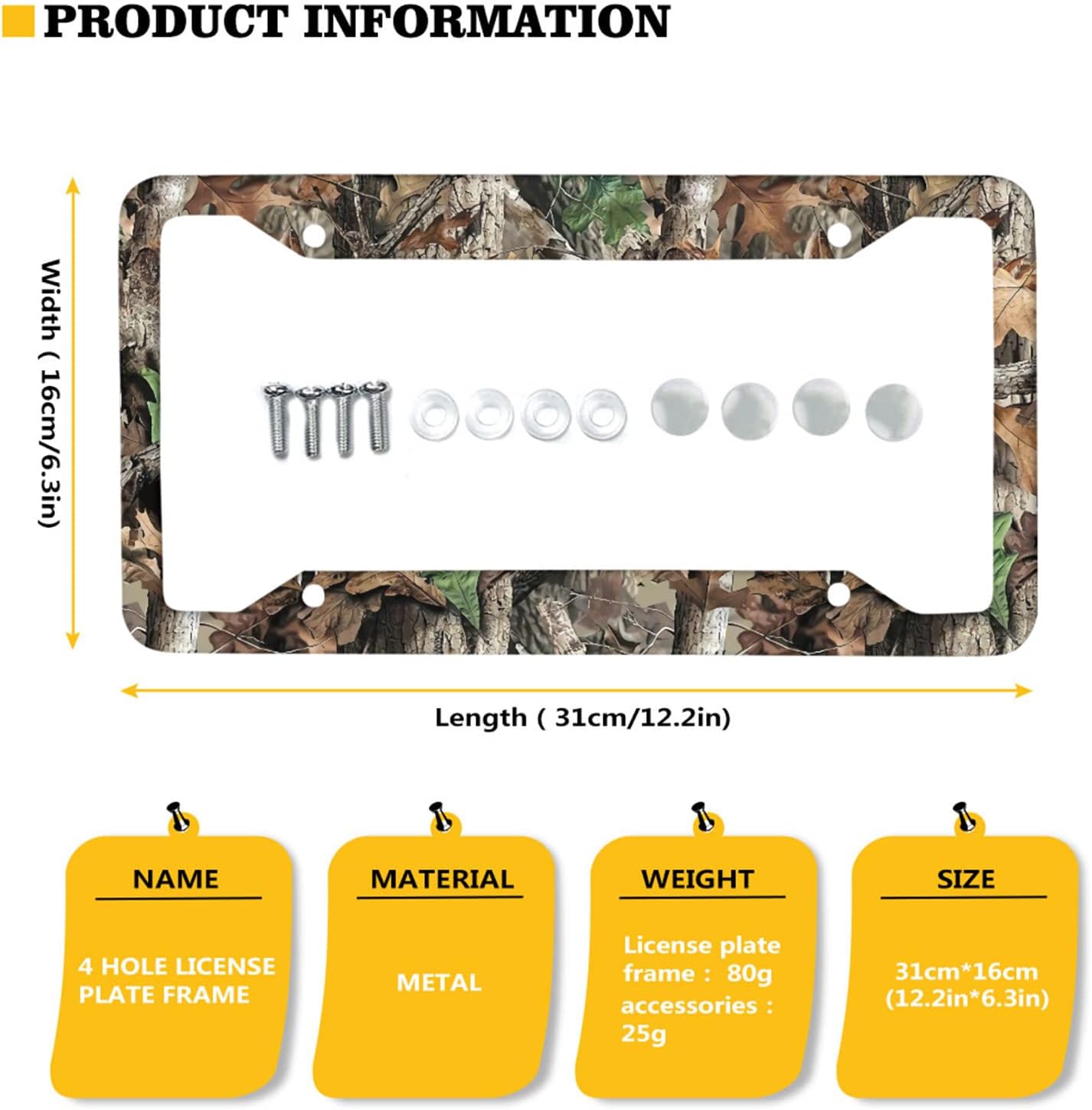 SCRAWLGID Camo Leaf Deer Hunting Print License Plate Frames Holder Cover Set for 2 Pcs Car Tag Aluminum Metal Frames Holder Cover 4 Holes and Screws