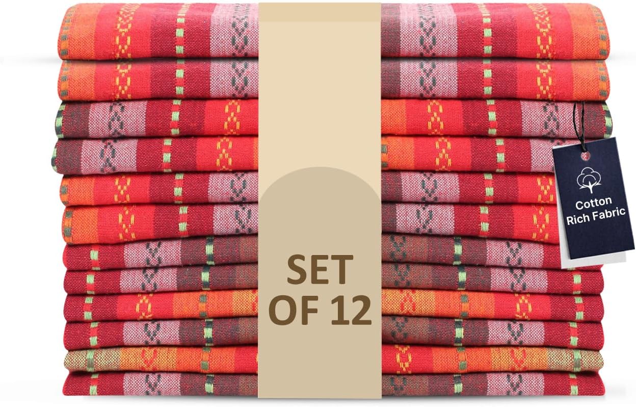 LFH Home – Juego de 12 servilletas de tela de algodón para sala de mesa, lavables, suaves, duraderas, a rayas, para comedor, boda, uso diario,