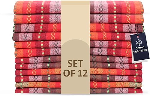 LFH Home - Juego de 12 servilletas de tela de algodón para sala de mesa, lavables, suaves, duraderas, a rayas, para comedor, boda, uso diario,