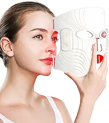 Duiup Terapia de luz vermelha para rosto, máscara facial de LED sem fio com luz vermelha infravermelha próxima (NIR), 5 modos, cuidados com a pele facial, comprimento de onda múltiplo de 380-850 nm