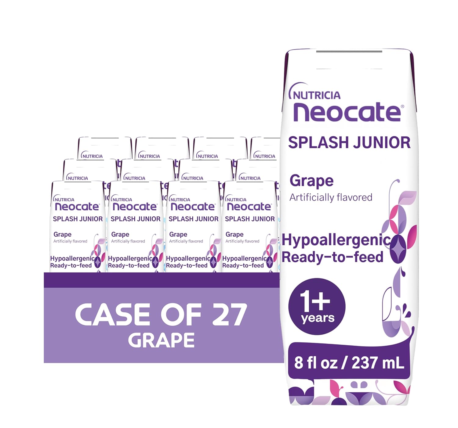 Neocate Splash Junior - 1+ years - Hypoallergenic Toddler Formula for Food Allergy Relief - Ready-to-Feed Hypoallergenic - Amino Acid-Based Toddler Junior Formula - Tropical Fruit 8 fl oz (Case of 27)