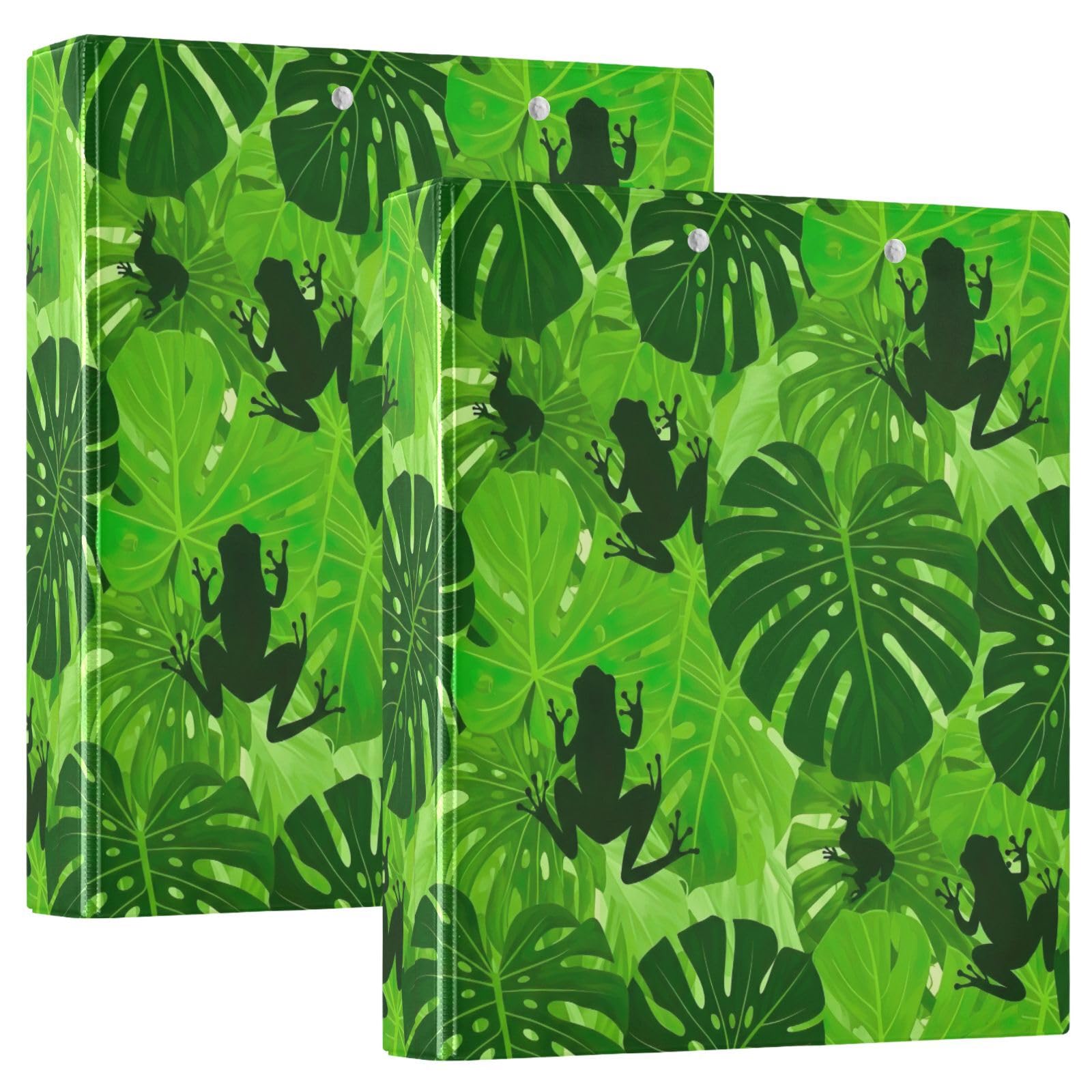 Raccoglitore a 3 anelli con foglie tropicali verdi, raccoglitore ad anelli a D con portablocco grande, 3 raccoglitori per scuola, università, ufficio (confezione da 2)