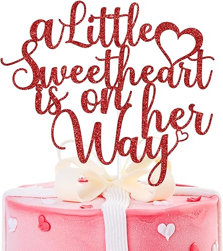 Miniatura 1 de Decoración para tartas con purpurina de oro rosa con texto en inglés "A Little Sweetheart is on Her Way", "Our Little SweetheartOh BabySweet Baby
