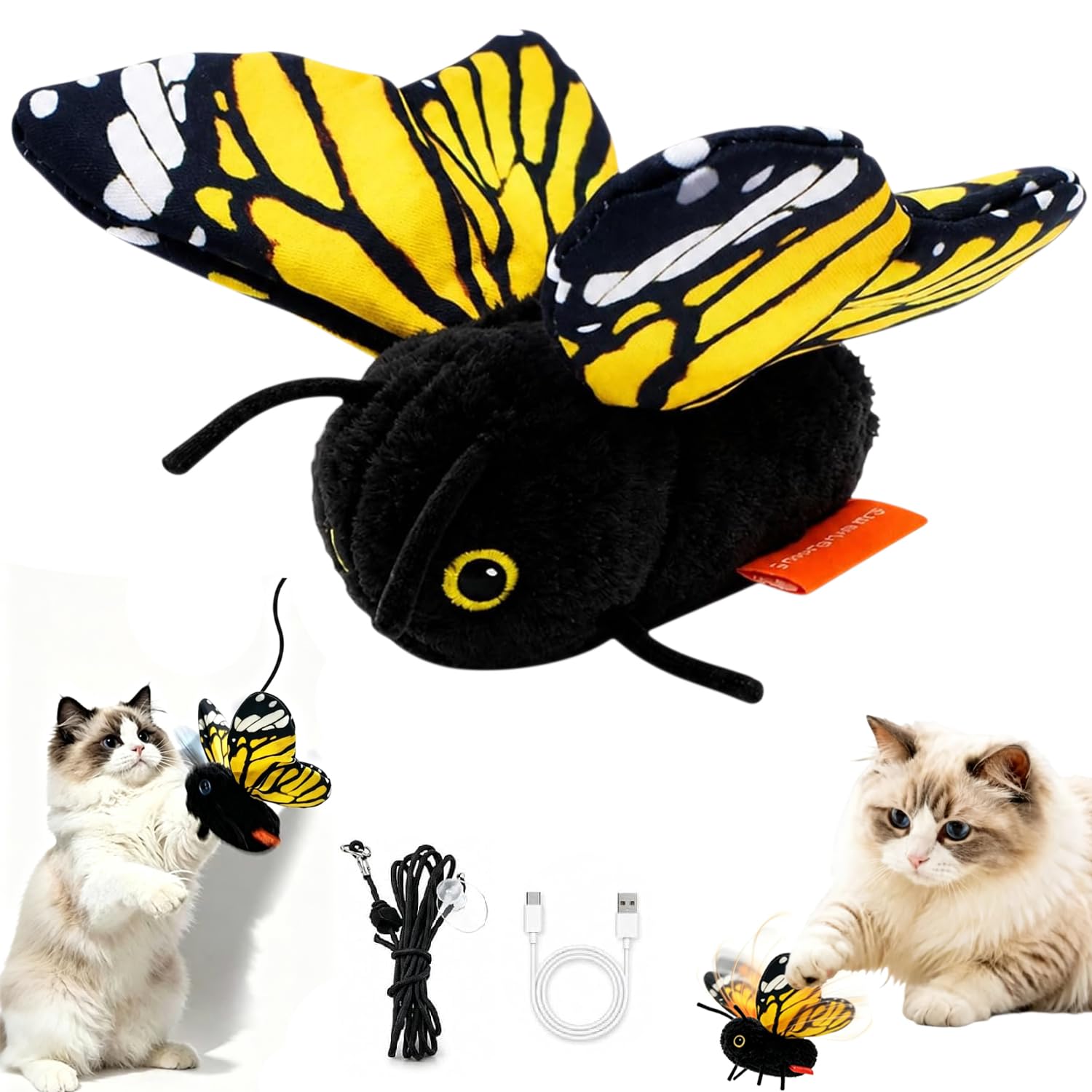 Rechargeable Butterfly Interactive Cat Toy, Sensing Flapping Butterfly Toy