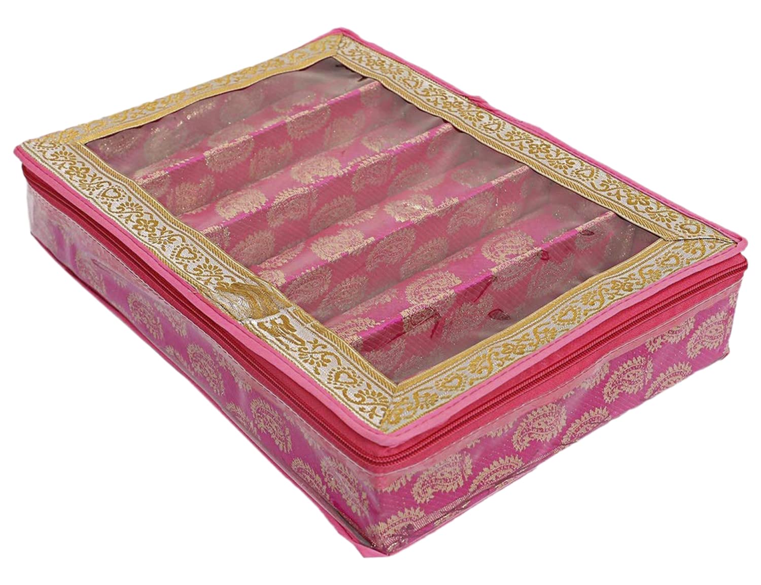 Kuber Industries Multipurpose Carry Design Laminated 5 Rod Bangle Box/Organizer/Case With Tranasparent Top (Pink)-47KM0113