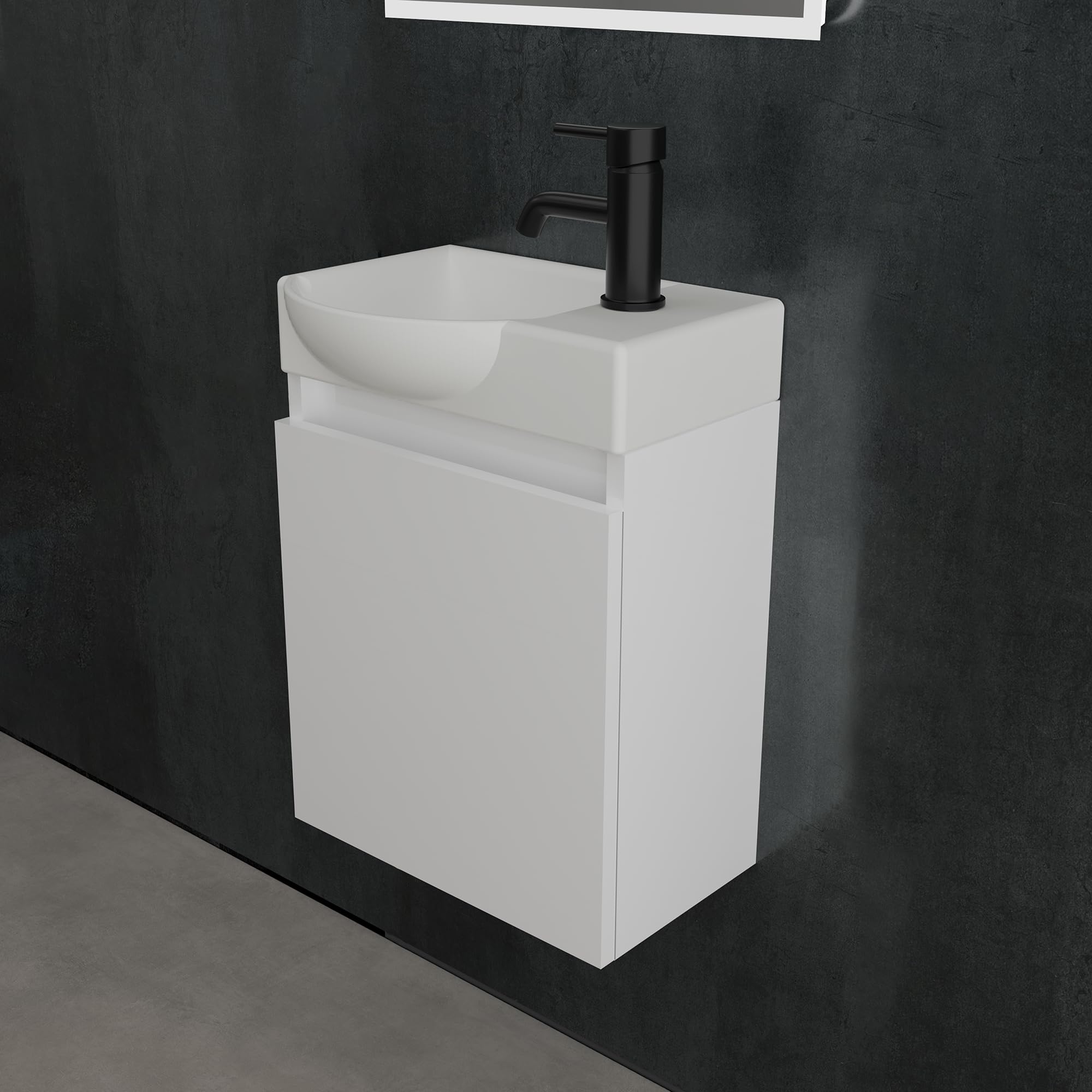 Alpenberger Waschbeckenunterschrank Klein Gäste WC | Waschbecken mit Unterschrank 45 cm Breit | Kleiner Schrank Weiß | Waschtisch Badezimmer Set Möbel
