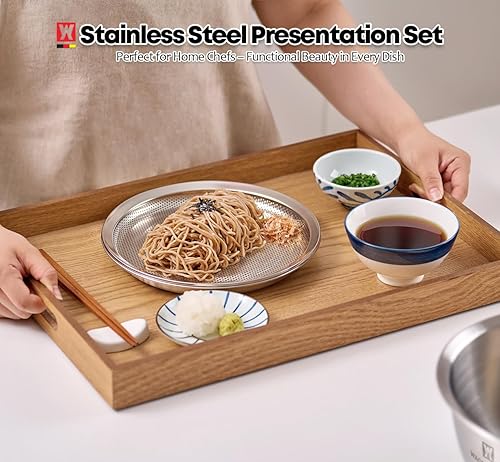 Miniatura 8 de Juego de cuencos de acero inoxidable (3 piezas) Herramientas multifuncionales de preparación de alimentos y hornear con colador y bandeja de