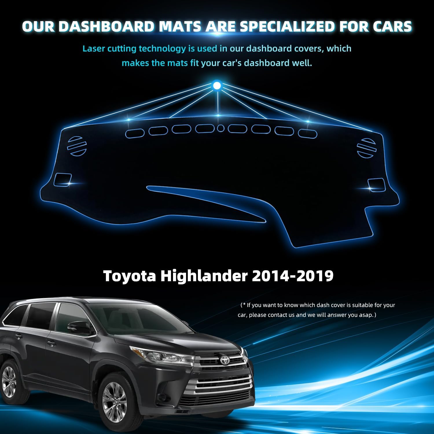 Dashboard Dash Cover Mat for Toyota Highlander 2014 2015 2016 2017 2018 2019 Polyester Custom Fit Toyota Highlander Accessories Dash Cover Black Trim (Highlander 2014-2019, Black)