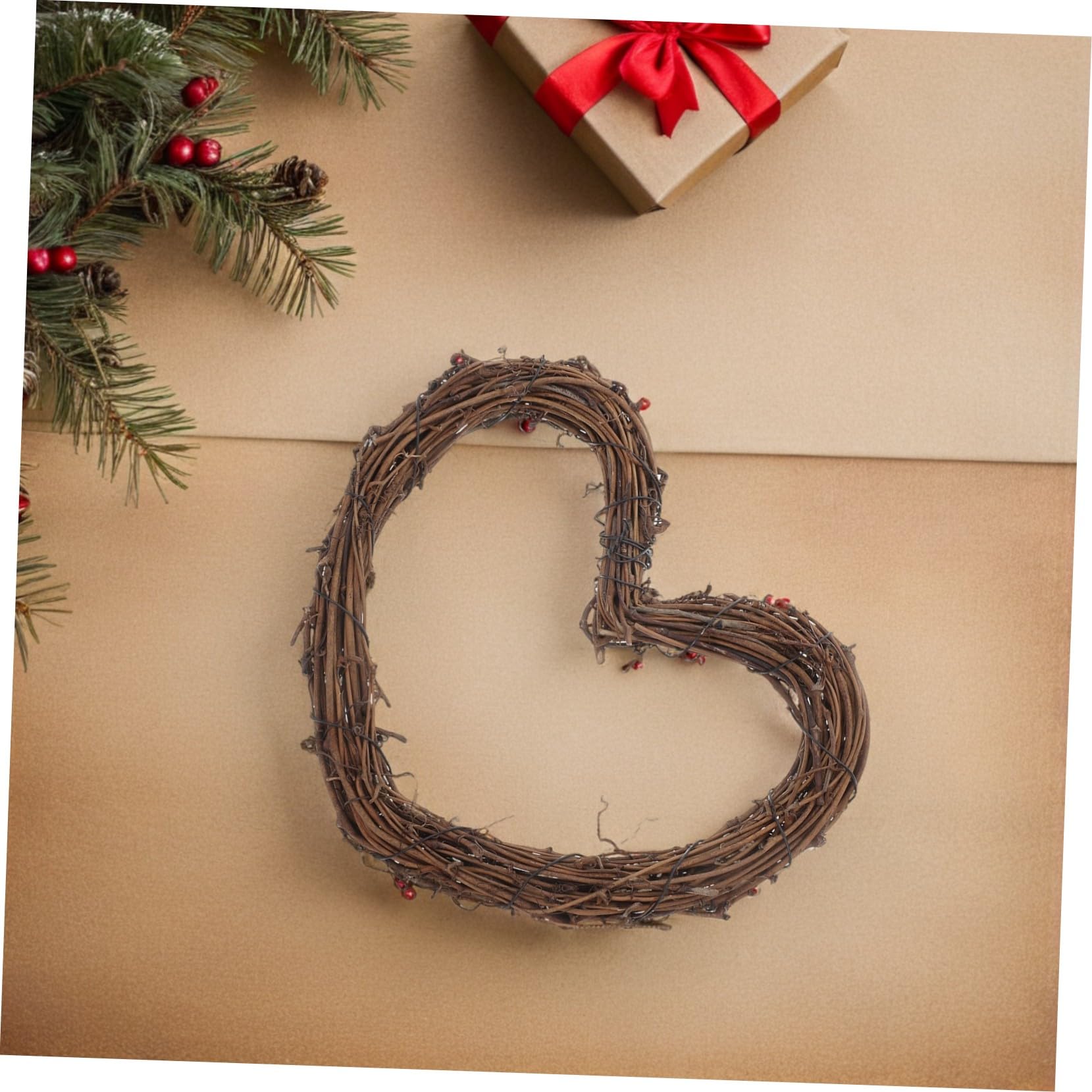 Ipetboom Ghirlanda di Natale a Forma di Cuore in Rattan Naturale 3 Pezzi Decorazione Rustica Versatile per Matrimonio e Festa Romantica
