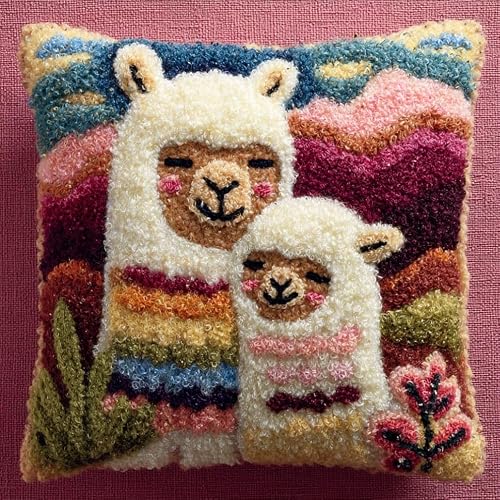 WallustrioaW Latch Hook Pillow Kit -Alpaca 43X43Cm Embroidery Art Craft Kit All Ages Unisex