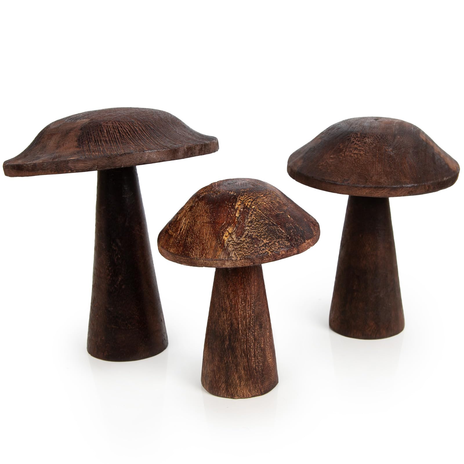 Holz-Pilze, 3 Stück: Herbstdeko Figuren, Tischdeko Pilz, Kleine Dekofiguren Herbst, Dekoration Tisch & Fensterbank, Fliegenpilz Fensterdeko, Deko Modern, Dekopilze Innen, Herbstfiguren Klein, 13-18 cm