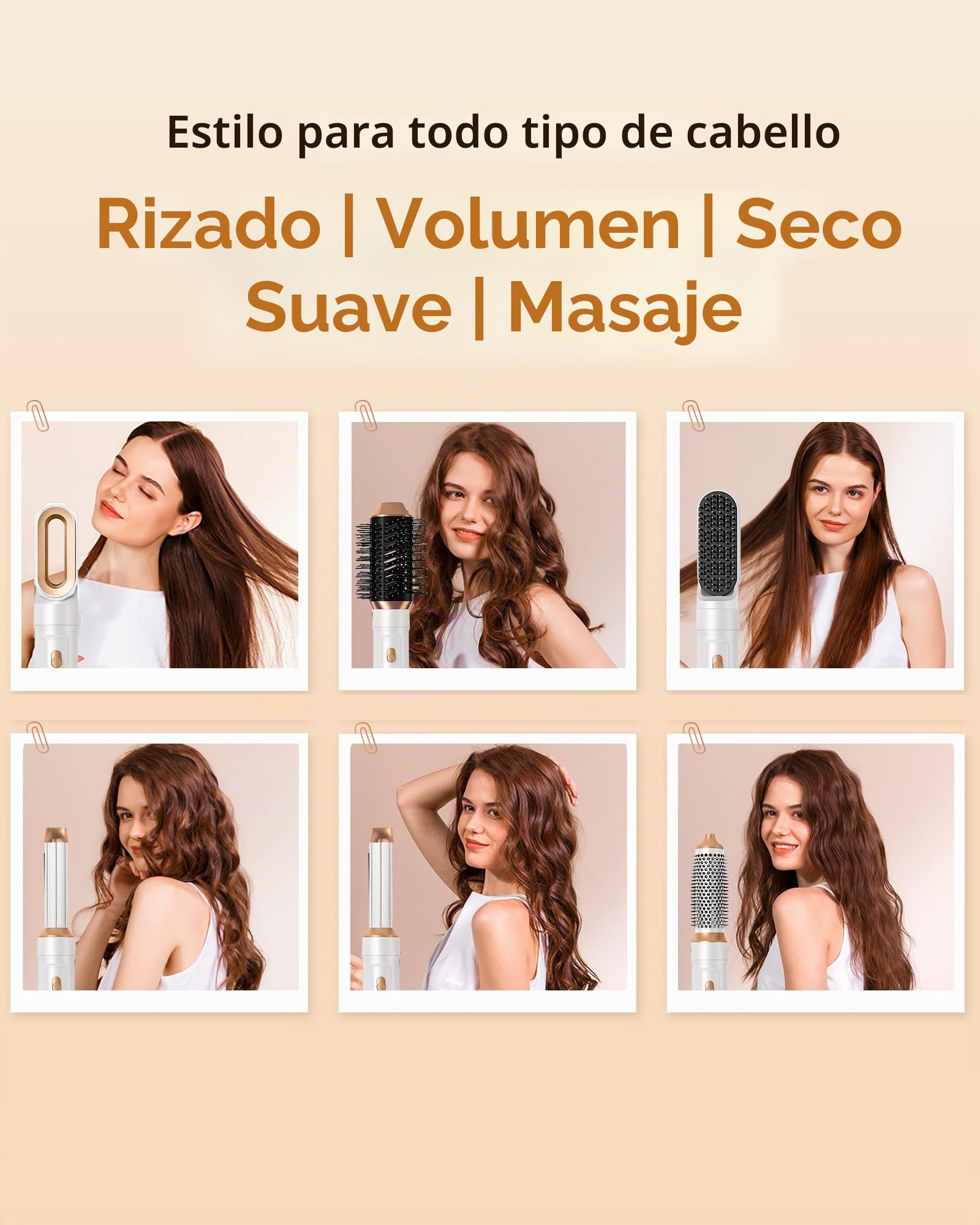 UKLISS Secador de Pelo Profesional - 6 en 1 Cepillo de Aire Caliente con Rizador Automático, Thermal Brush, Secado Rápido, Moldeador Pelo Voluminizador para Rizador Alisar Volumen (Blanco)