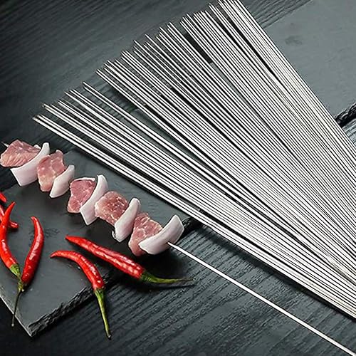 Miniatura 4 de BigOtters Brochetas de barbacoa, 100 pinchos de metal para asar a la parrilla, palitos de aguja para carne, camarones, pollo, verduras, cocina al