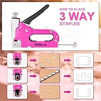 Vista 2 de THINKWORK - Pistola grapadora resistente 3 en 1, pistola de grapas rosa para tapicería con 900 grapas, pistola de clavos para madera, cable, tela