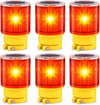 Solar Strobe Warning Light 360 Degree Super Bright LED Flashing Light Wireless Install Automatically Turn On/Off Waterproof for Construction, Traffic, Dock, Marine, Crane Tower, Factory Red-6PCS