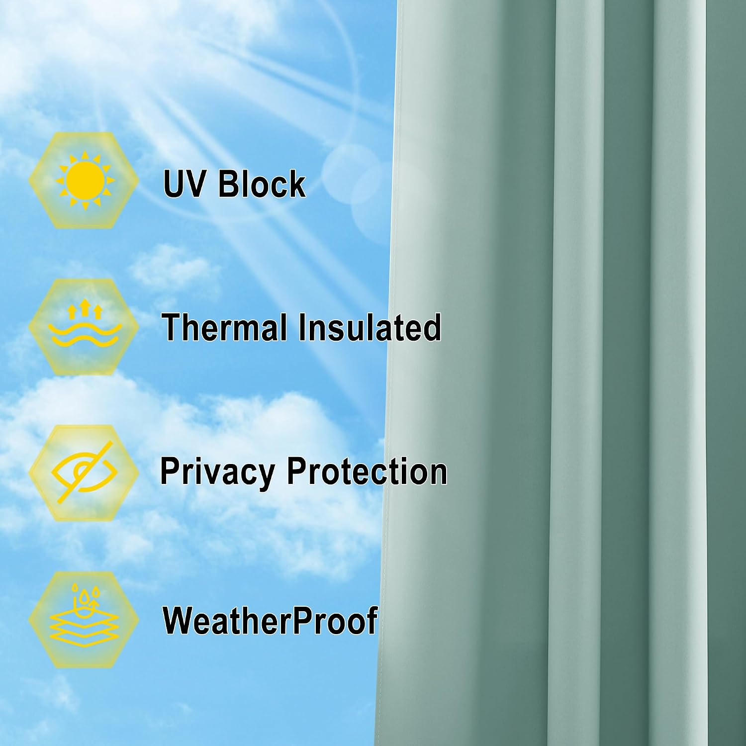 NICETOWN Outdoor Waterproof Curtain for Patio 84 inches Long, UV Protection Thermal Insulated Sun Blocking Outdoor Privacy Drape for Gazebo, Stainless Grommets Outside Panel, 1 PC, 52" Wide, Aqua Blue