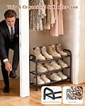 Étagère à chaussures extensible pour placard, étagères à chaussures en métal à 3 niveaux pour entrée, organisateur de chaussures autoportant réglable, idéal pour petits espaces étroits (Noir)