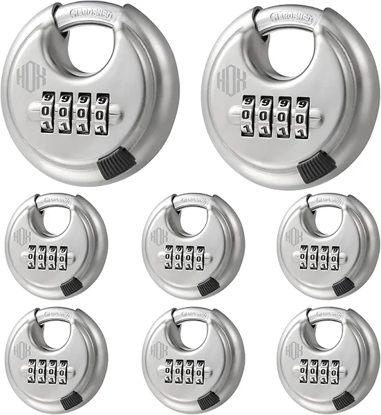 HOX Combination Lock, 4 Digit Disc Padlock with 3/8 Inch Hardened Steel Shackle, 2-3/4 Inch Wide Body, Keyless Heavy Duty Combo Lock for Hasp Latch, Sheds, Fences, Storage Locker (8 Pack)