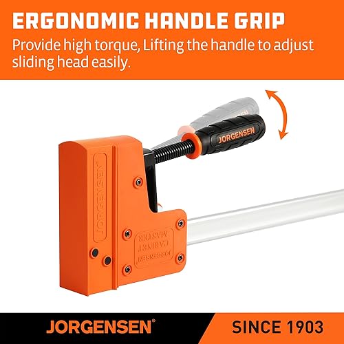 Miniatura 4 de Jorgensen Juego de abrazaderas de barra de 18 pulgadas, paquete de 2 unidades maestro de gabinete de abrazadera paralela de 90°, abrazadera de barra