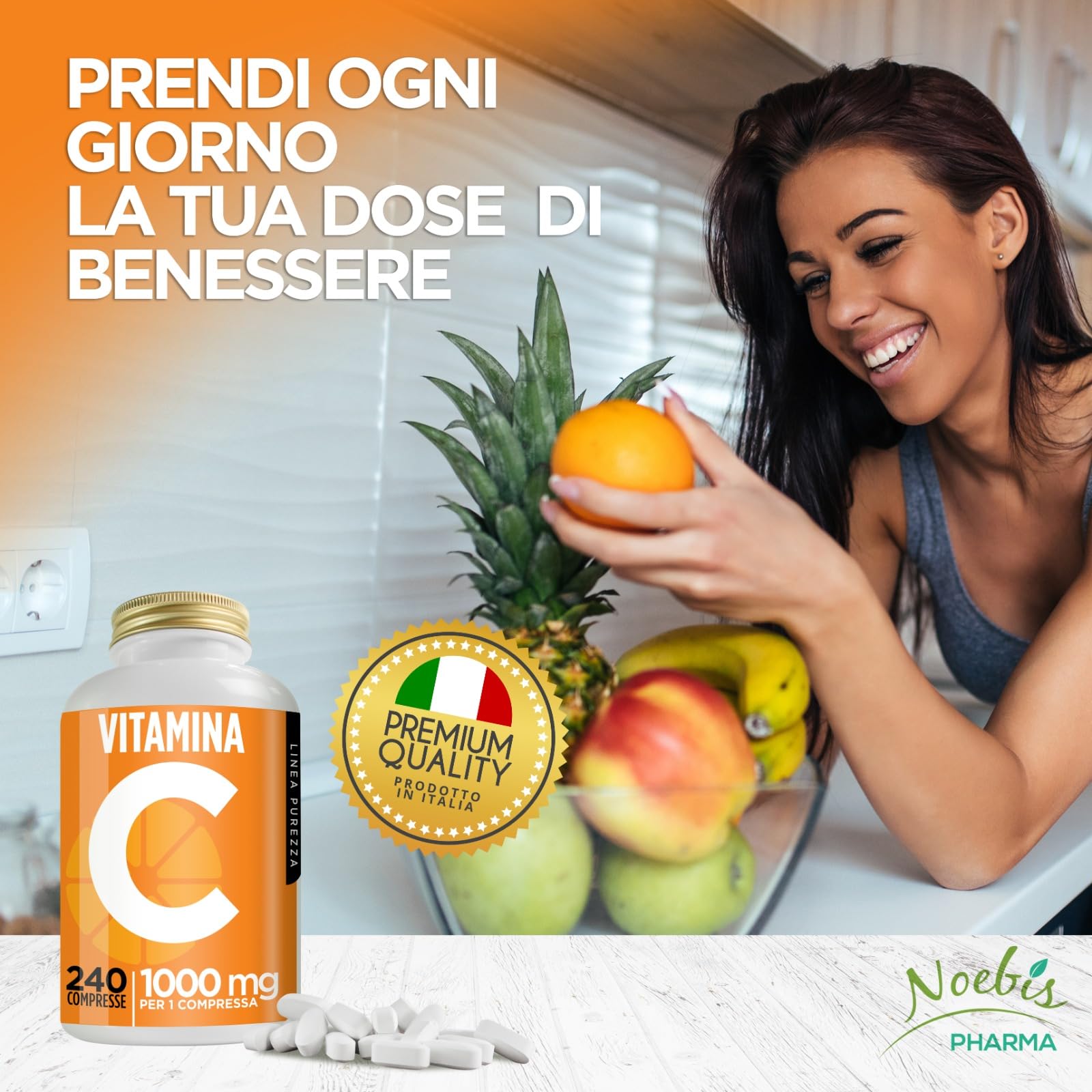 Vitamina C 1000mg ad Alto Dosaggio, 960 Compresse Vegan per 8 mesi, Vitamina C Pura Compresse, Integratore Difese Immunitarie, Vitamin C Concentrata Acido Ascorbico