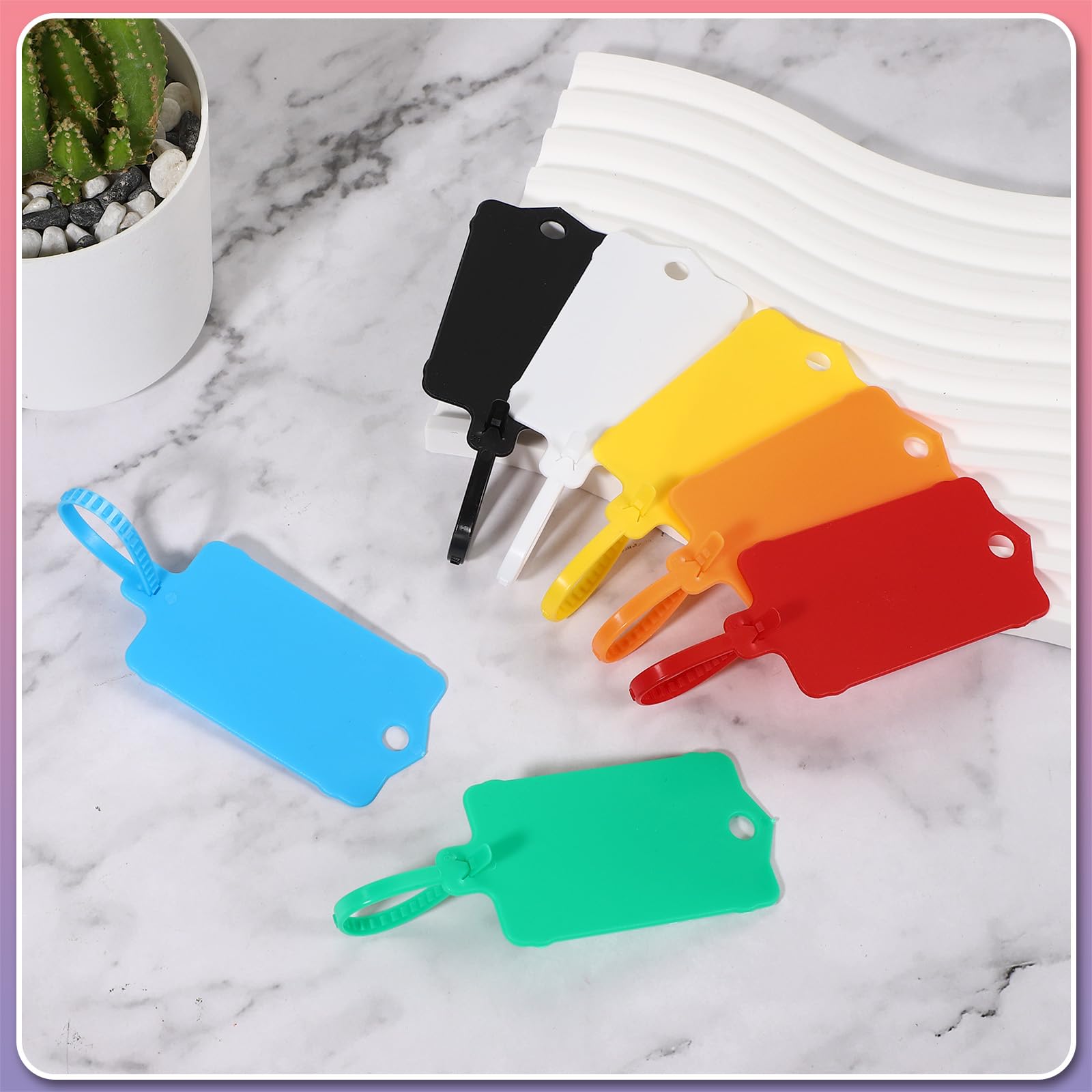 LeonBach 70 PCS Plastic Shipping Tags - 1.46" X 2.48", Waterproof Writable Labels With Sealing Strap For Keys, Luggage, Logistic, Retail Inventory