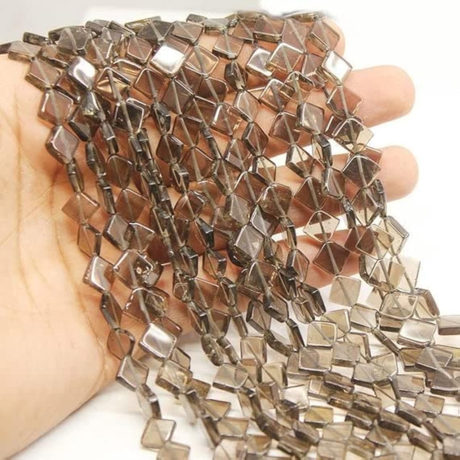 Quartz fumé perles losanges percées pour réparer et assembler facilement vos bijoux en pierre