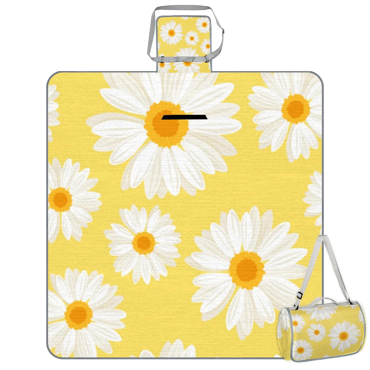 Shimoshe Picnic Blankets 57”x 59”, Yellow Background Daisies Waterproof Sandproof Picnic Mat Lightweight Foldable Beach Blanket for Camping Park Grass Beach Outdoor Blanket