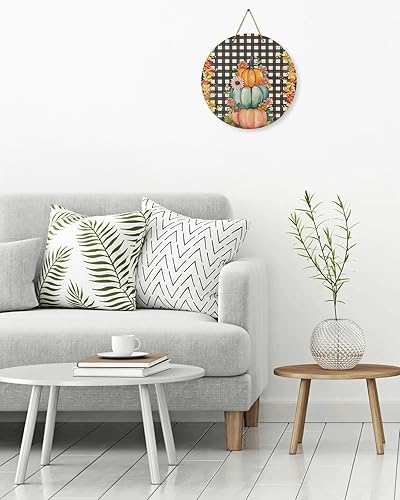 Miniatura 4 de Seasonal Front Door Welcome Sign, Pumpkin Thanksgiving Floral Maple Leaf Round Wood Wreaths Wall Hanging Sign for Outdoor Porch Wall Pediments Home