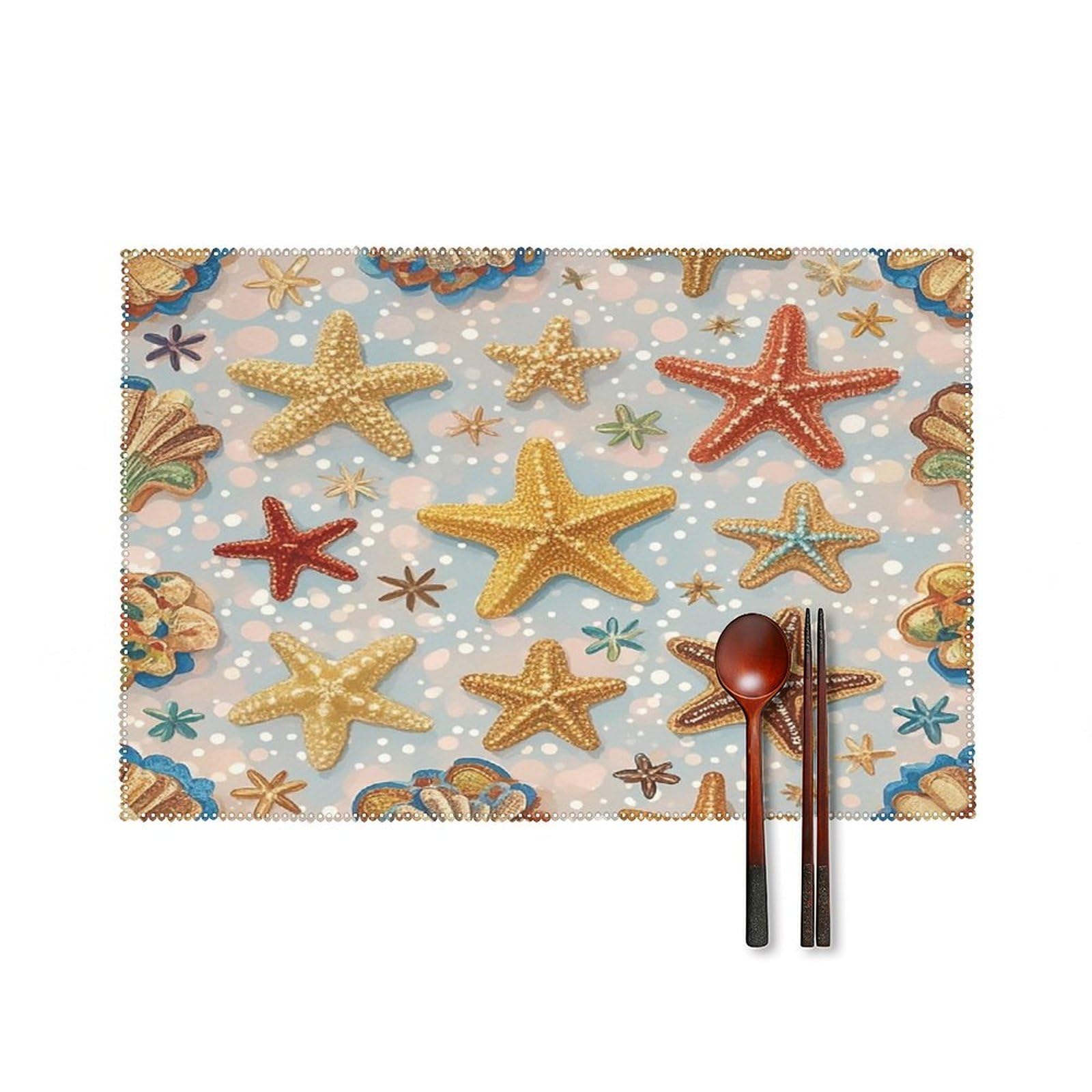 Shell Starfish Pattern Placemats Set of 4 Heat Resistant Non-Slip Place Mats Wipeable Easy to Clean Table Mats for Kitchen Dining Party Outdoor Placemats