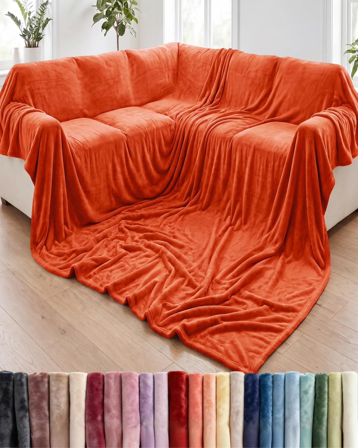 Fleece Blanket Oversized King - Ultra-Soft Flannel Blanket - Burnt Orange