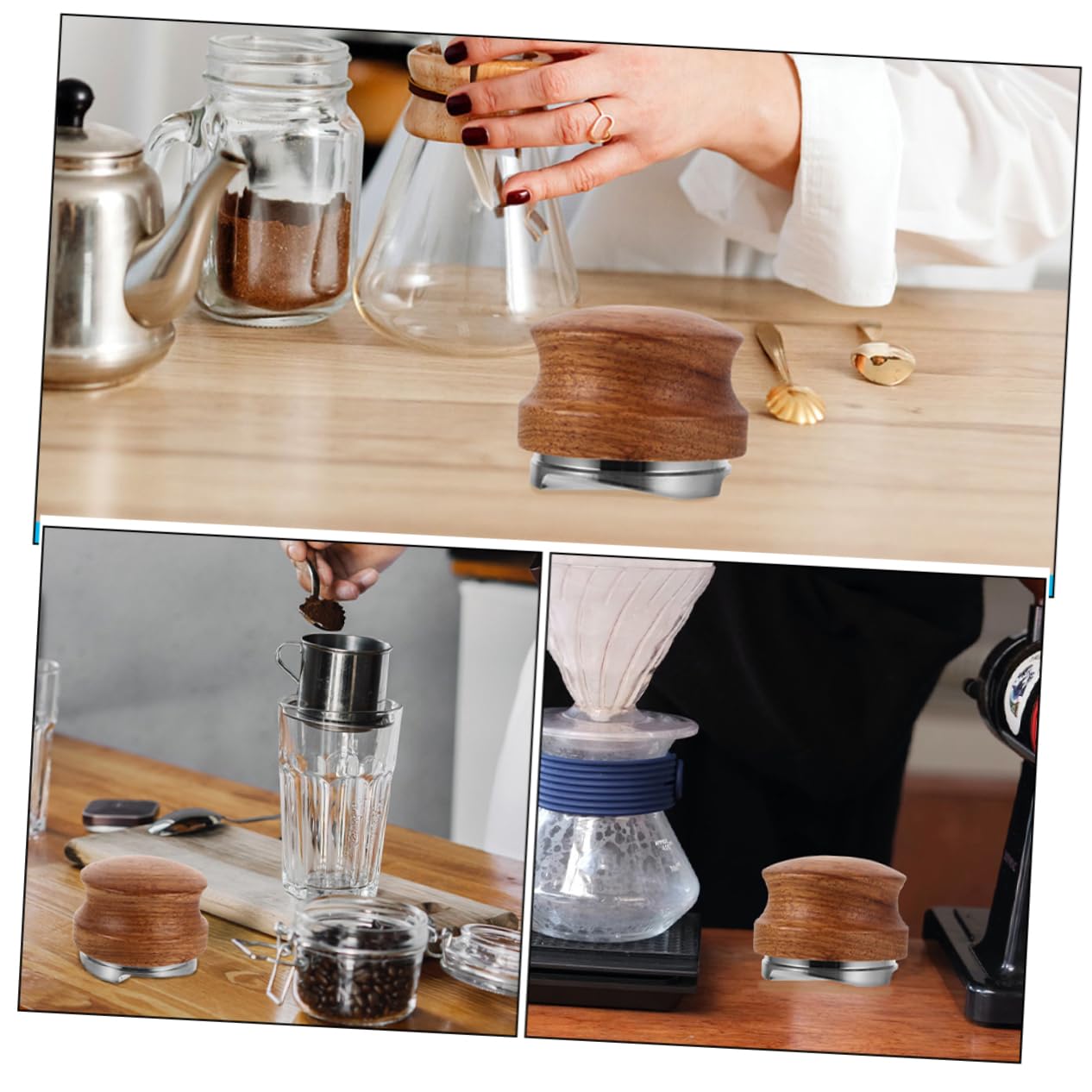 NUOBESTY Prensador De Polvo Huanghuali Con Mango De Madera De Peral y Base De Acero Inoxidable Herramienta Manual Para Prensar Espresso Accesorios Para Cafeterías