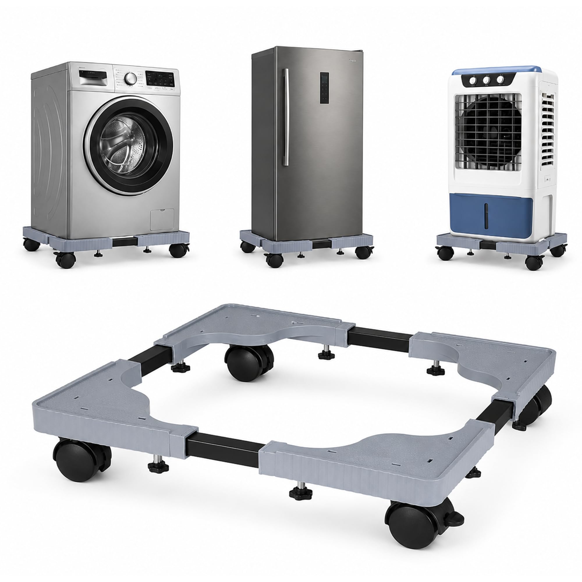 Shop4Ever Adjustable Refrigerator Stand | Heavy Duty Appliance Base with Wheels | Washing Machine Stand | Anti-Skid Feet | 17.5-27.5 Inch