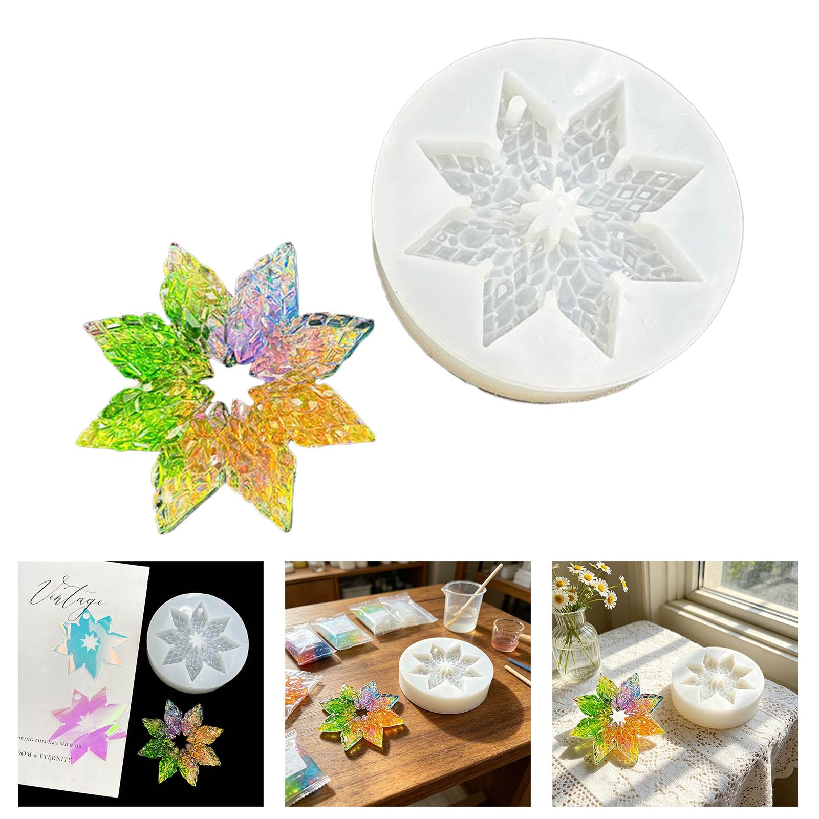 Stampo in silicone creativo a forma fiocco neve per artigianato in resina Decorazione natalizia Portachiavi Ciondolo Creazione stampi Stampo in resina per ornamento ' albero Natale
