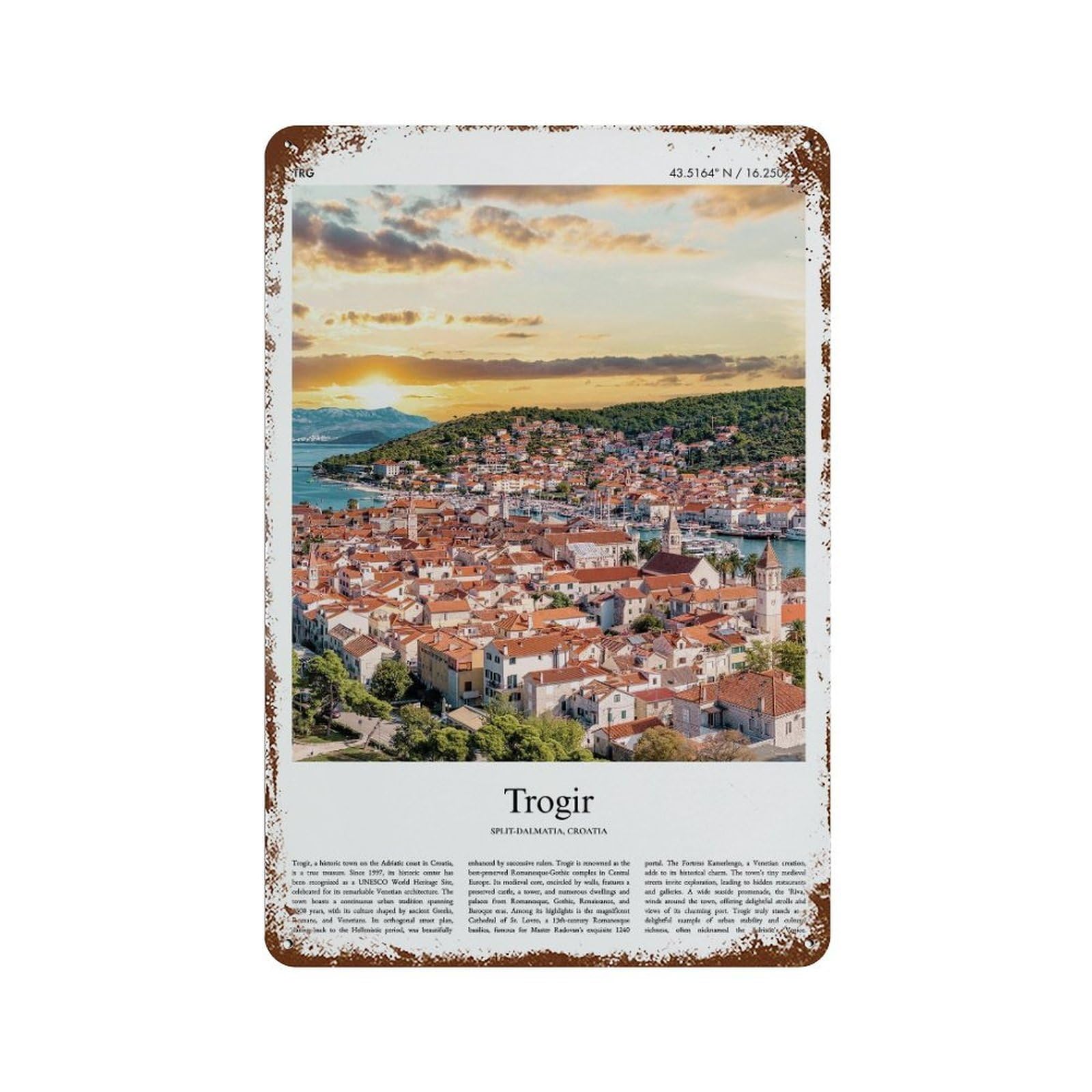 xiaoxiaoshen Trogir Split-dalmatia, Croatia City Scenery Wall Decor Art Metal Tin Poster Modern Home Decor Art Home Bar Shop Decorations Vintage Sign 30x20cm