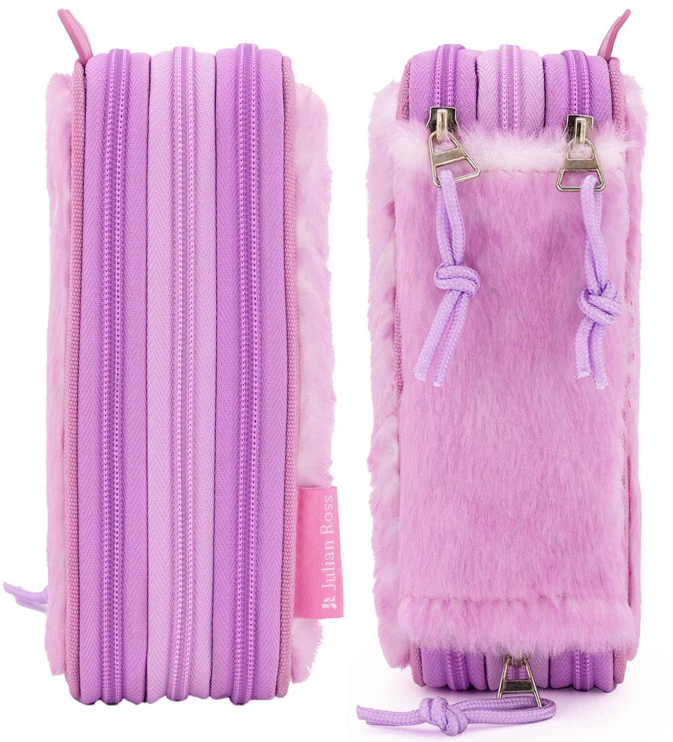 Julian Ross Astuccio 3 Scomparti Fluffy 45 Pezzi, Penne Gel Cancellabili, Colla, Forbici, Pastelli 4.0, 3 Zip, Bambina, Scuola, Orsetto Rosa