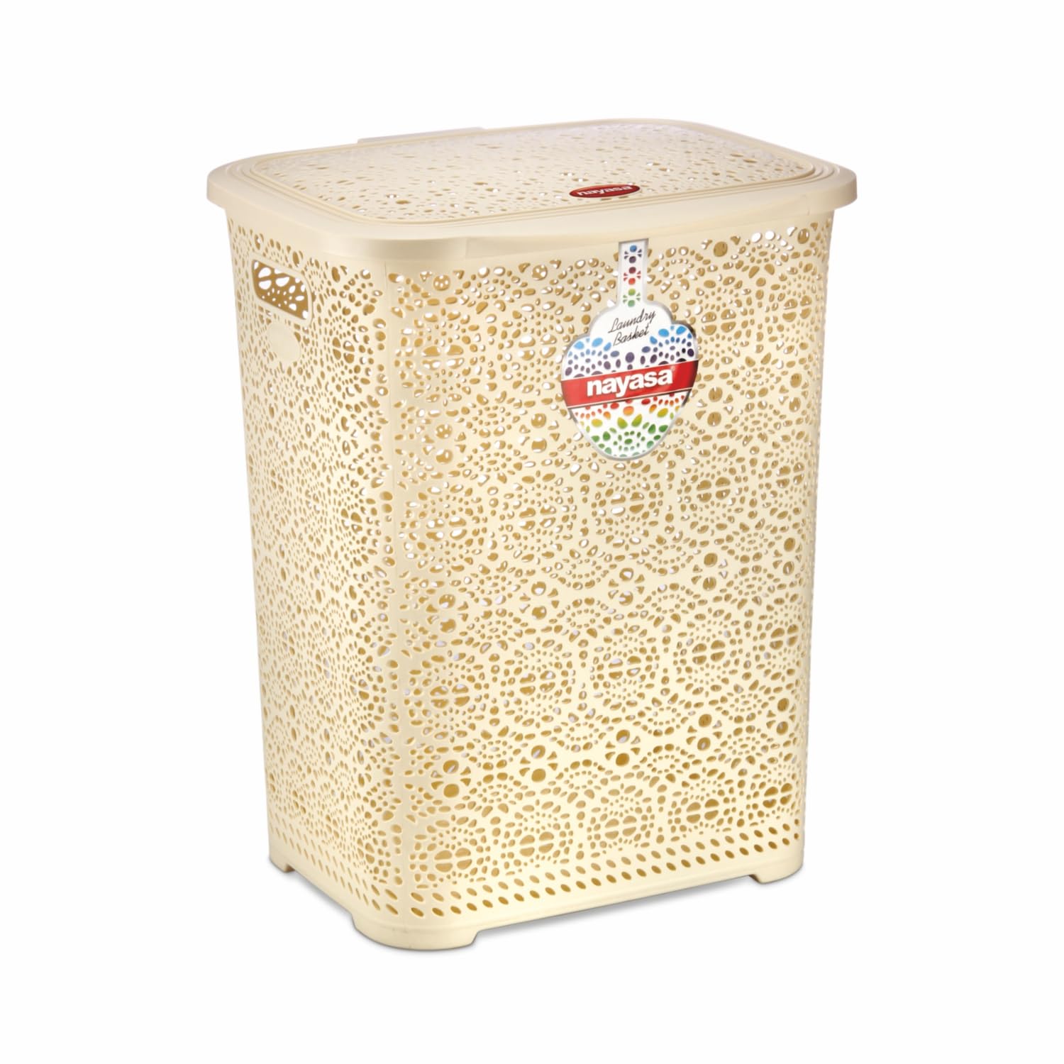 Sponsored Ad - Flower Laundry Basket for Clothes with Lid| 64 Liters | Clothes Basket | Laundry Basket Plastic | Ivory