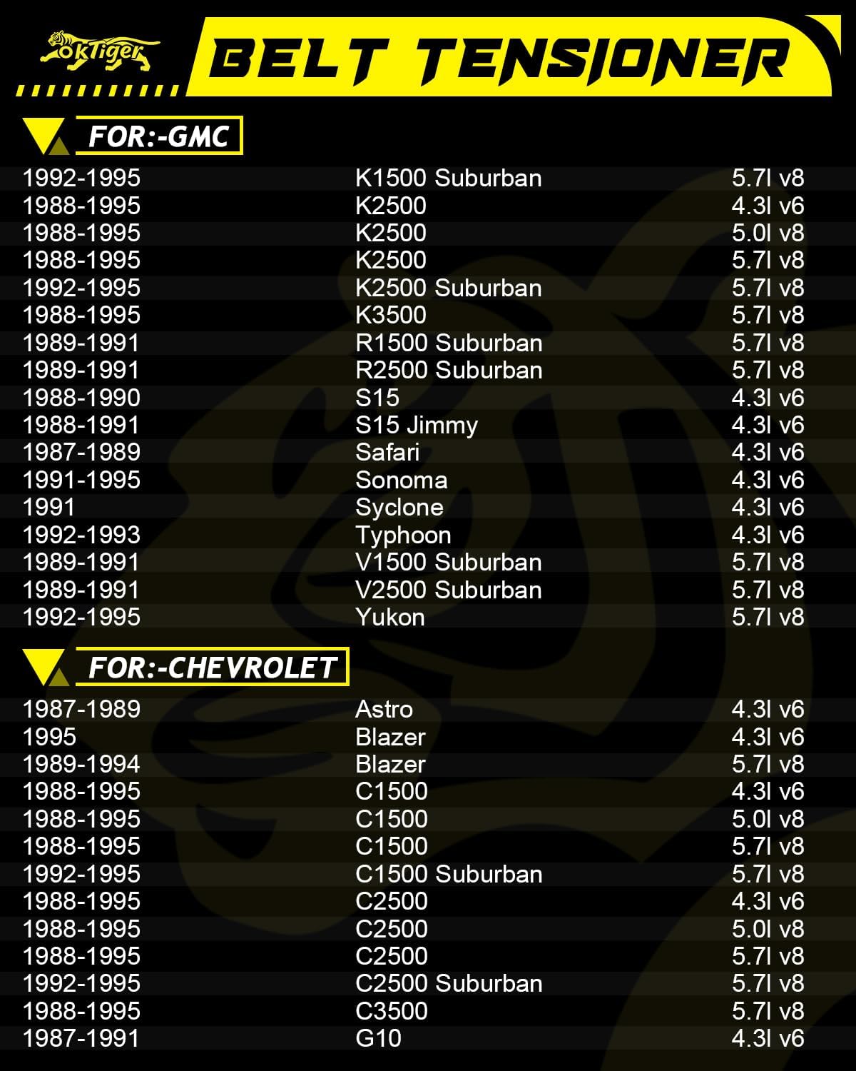 OKtiger 38108 Belt Tensioner Assembly with Pulley Fit For GMC Yukon 1992-1995, C1500 C2500 C3500 1988-1995,For Chevy Tahoe 1995,C1500 C2500 1988-1995,Astro 1987-1989, 4.3L 5.0L 5.7L V6 V8