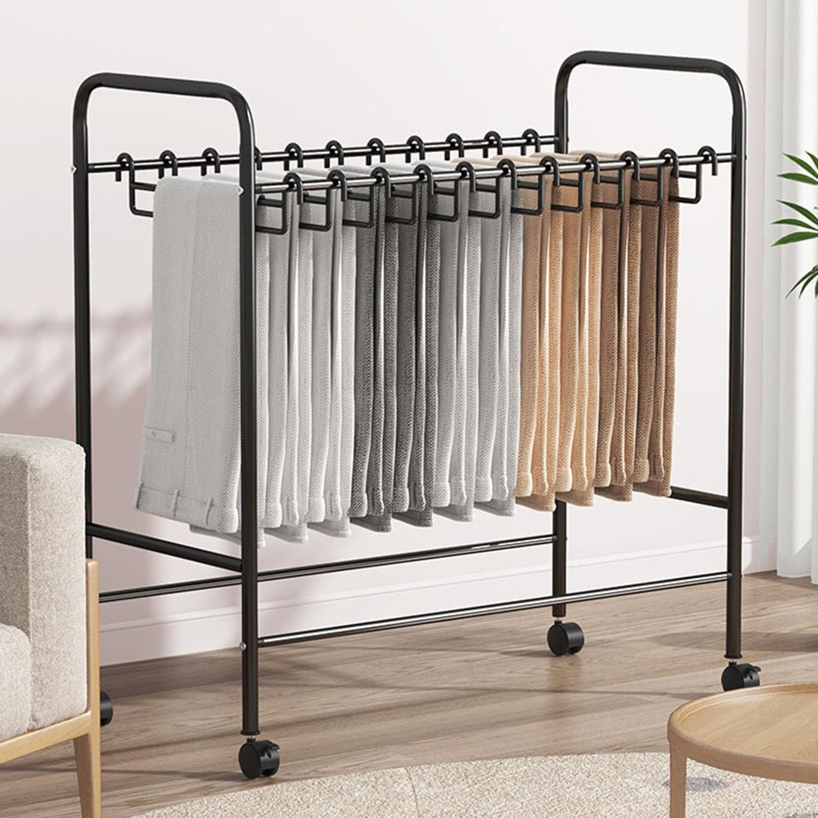 Appendiabiti in metallo con ruote, appendiabiti da pavimento per pantaloni, sciarpe e asciugamani, organizer salvaspazio per casa e ufficio