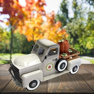 Zaer Ltd. Metal Autumn Harvest Truck with Removable Pumpkins (Cream White)