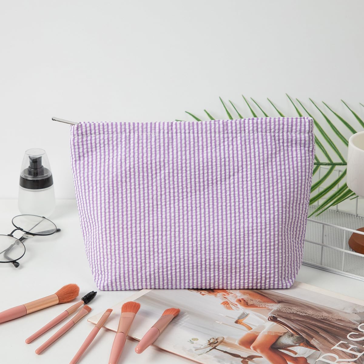 Makeup Bag Cosmetic Bag Travel Toiletry Bag Aesthetic Canvas Organizer Bag Zipper Pouch for Women (purple) - Image 2