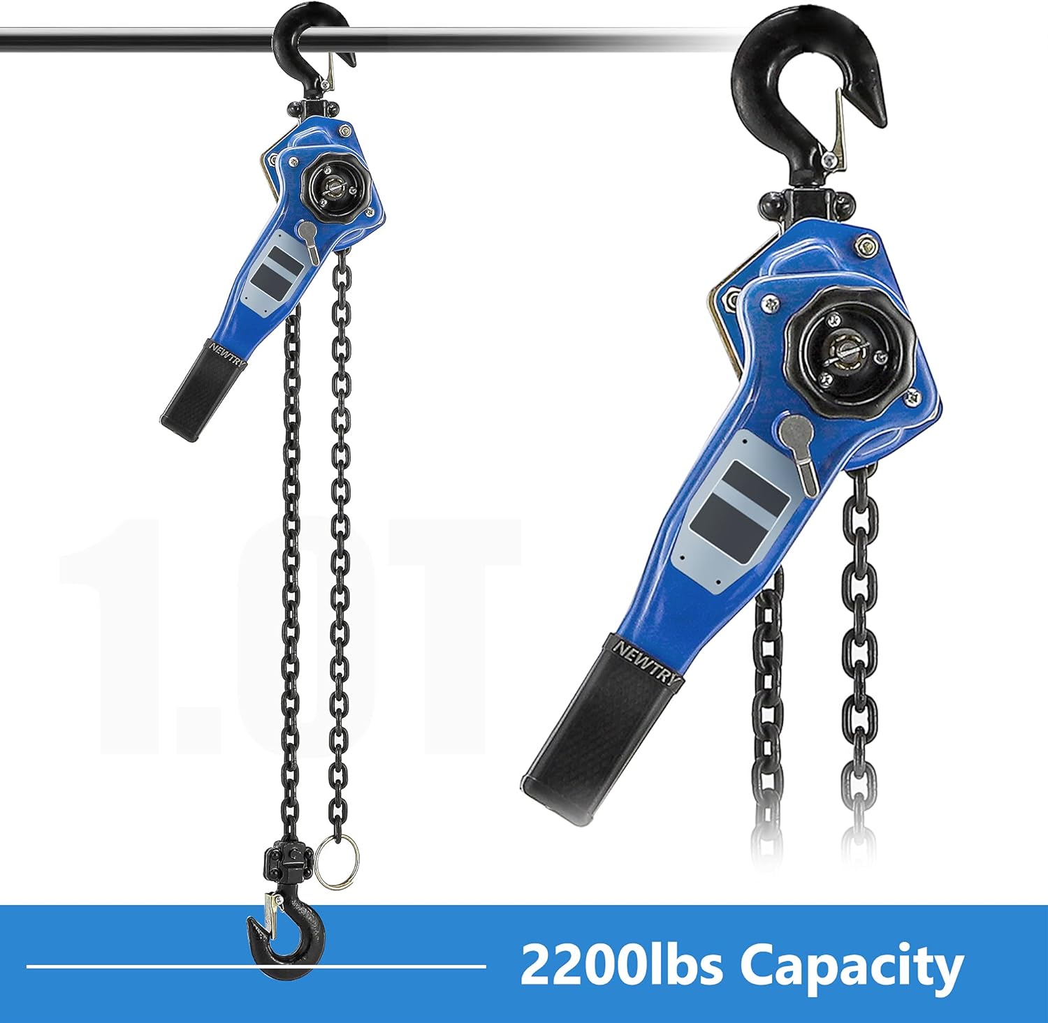 NEWTRY Lever Hoist 1T/2200Lbs 5ft Load Chain Manual Lever Block Chain Hoist G80 Chain Industrial Grade Type Connection for Lifting Hook