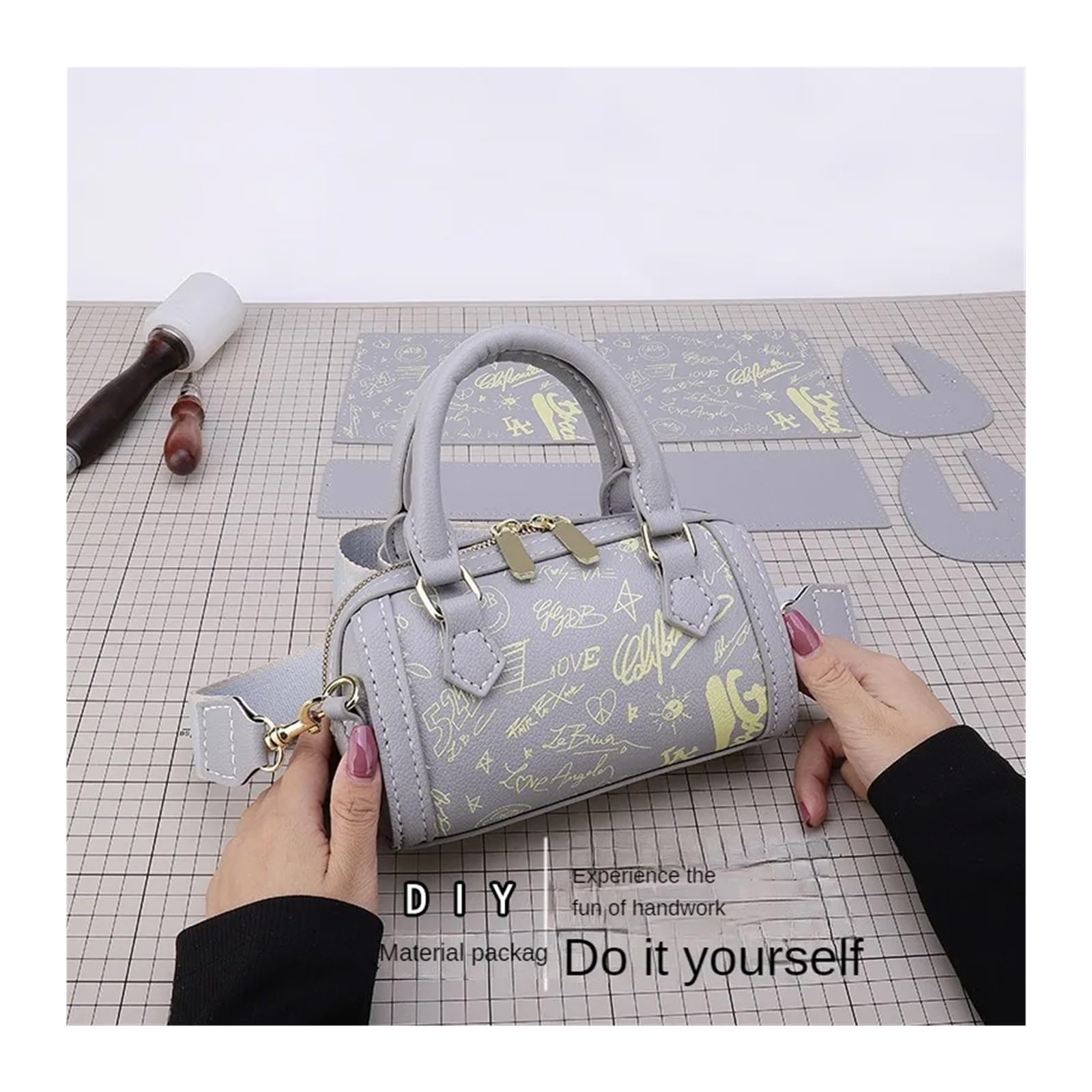DIY lederen tas maken kit PU lederen doe-het-zelf draagtas handtas maken kit handgemaakte schoudertassen stiksels ambachtelijke accessoires gereedschap set verjaardag vakantie (kleur: roze